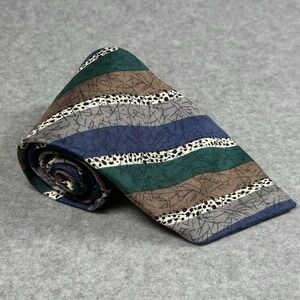 Vintage Botany 500 Silk Tie USA Abstract Stripe Green Blue Brown 56x3.6in
